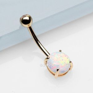 14 Karat Gold Prong Set Fire Opal Belly Button Ring